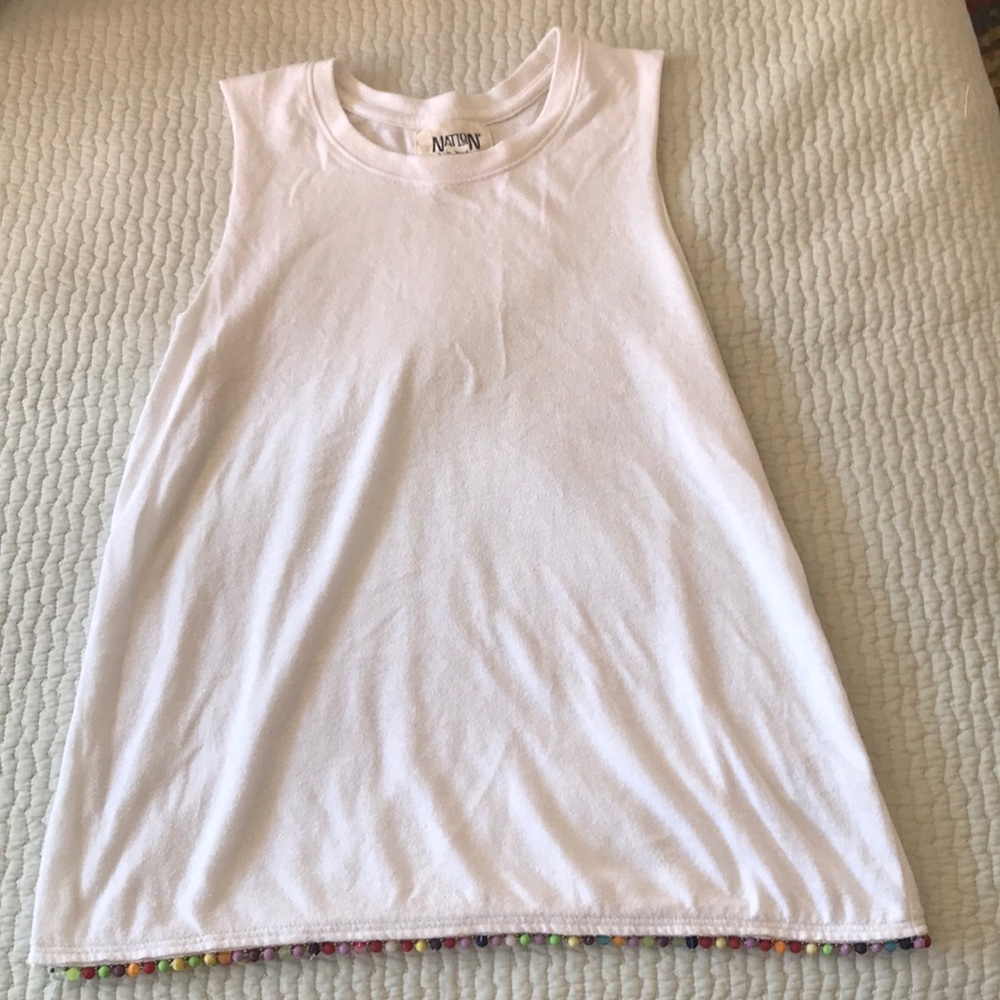 BLOOMINGDALES White tank w colorful pompoms!!!